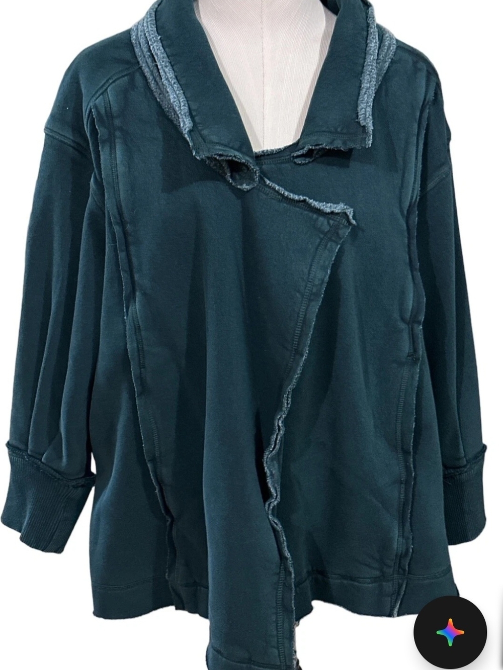 Free People We The Free Loui Cardi Jacket Top Oversized Ribbed Size Large Teal